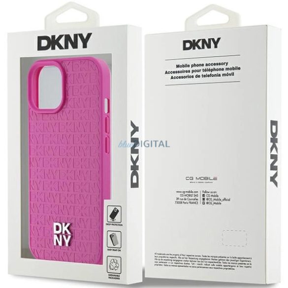 DKNY Leather Pattern Metal Logo MagSafe-kompatibilis tok iPhone 15 / 14 / 13 - rózsaszín