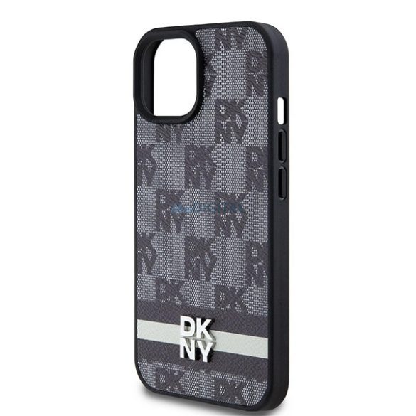 DKNY Leather Checkered Mono Pattern & Printed Stripes tok iPhone 15 / 14 / 13 - fekete