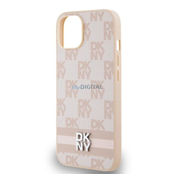 DKNY Leather Checkered Mono Pattern & Printed Stripes tok iPhone 14 / 15 / 13 - rózsaszín