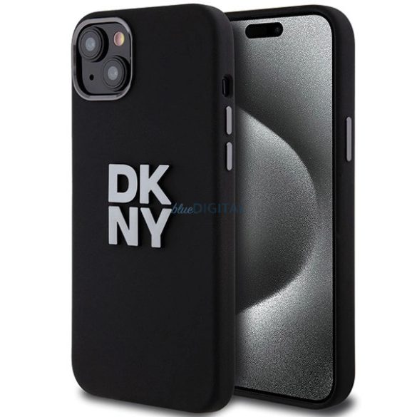 DKNYLiquid Silicone Metal Logo tok iPhone 15 Plus / 14 Plus - fekete