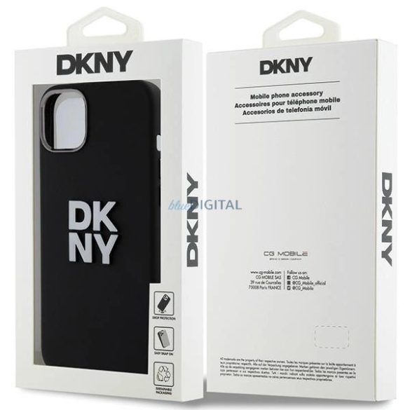 DKNYLiquid Silicone Metal Logo tok iPhone 15 Plus / 14 Plus - fekete