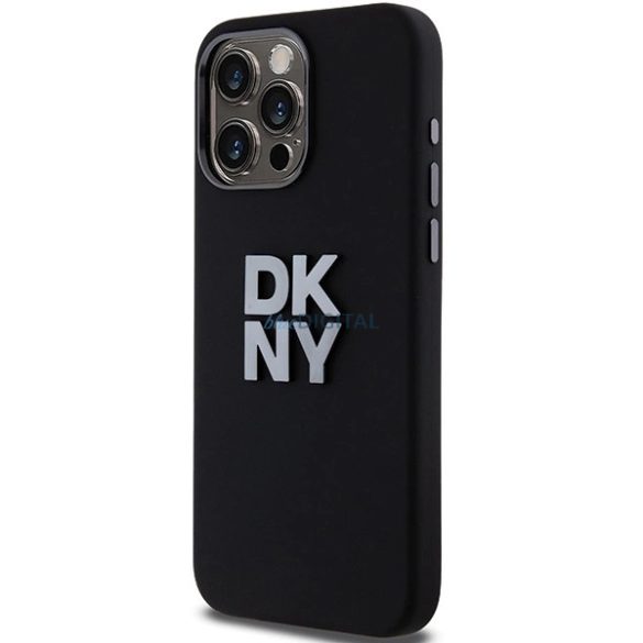 DKNYLiquid Silicone Metal Logo tok iPhone 15 Pro - fekete