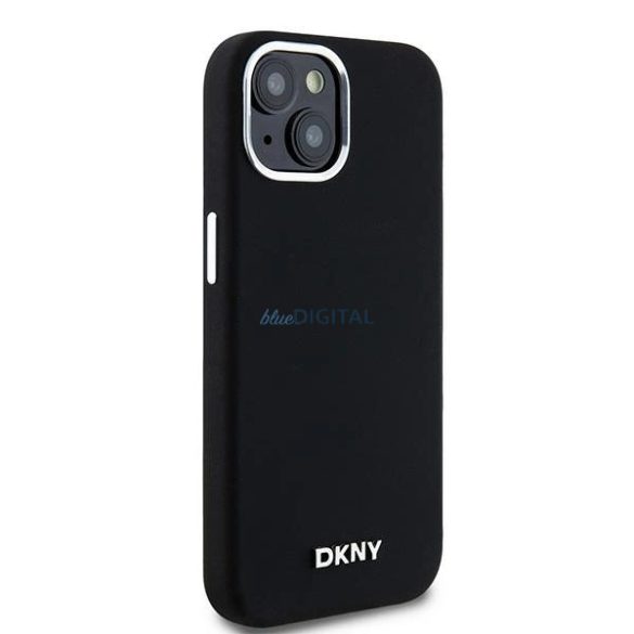 DKNY Liquid Silicone Small Metal Logo MagSafe kompatibilis tok iPhone 14 / 15 / 13 - fekete