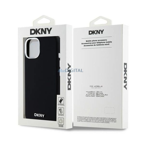 DKNY Liquid Silicone Small Metal Logo MagSafe kompatibilis tok iPhone 14 / 15 / 13 - fekete