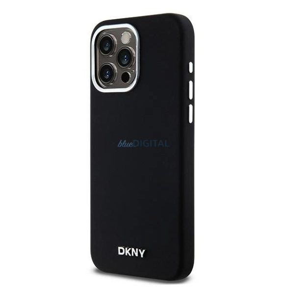 DKNY Liquid Silicone Small Metal Logo MagSafe kompatibilis tok iPhone 14 Pro Max - fekete