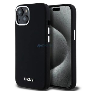 DKNY Liquid Silicone Small Metal Logo MagSafe kompatibilis tok iPhone 15 / 14 / 13 - fekete