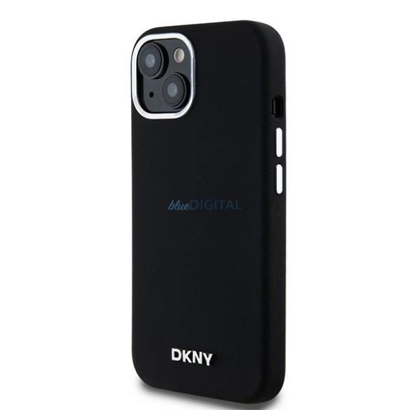 DKNY Liquid Silicone Small Metal Logo MagSafe kompatibilis tok iPhone 15 / 14 / 13 - fekete