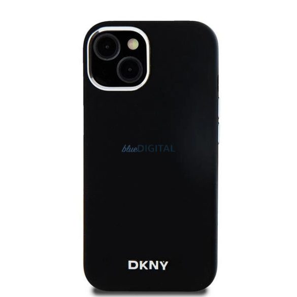 DKNY Liquid Silicone Small Metal Logo MagSafe kompatibilis tok iPhone 15 / 14 / 13 - fekete