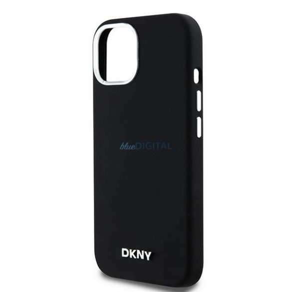 DKNY Liquid Silicone Small Metal Logo MagSafe kompatibilis tok iPhone 15 / 14 / 13 - fekete