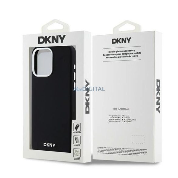 DKNY Liquid Silicone Small Metal Logo MagSafe kompatibilis tok iPhone 15 Pro Max - fekete
