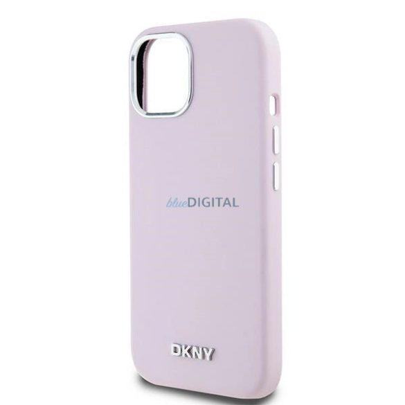 DKNY Liquid Silicone Small Metal Logo MagSafe kompatibilis tok iPhone 14 / 15 / 13 - rózsaszín