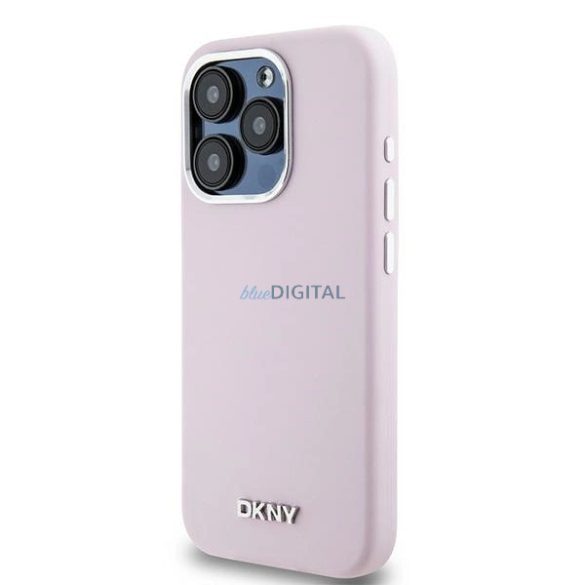 DKNY Liquid Silicone Small Metal Logo MagSafe kompatibilis tok iPhone 14 Pro - rózsaszín