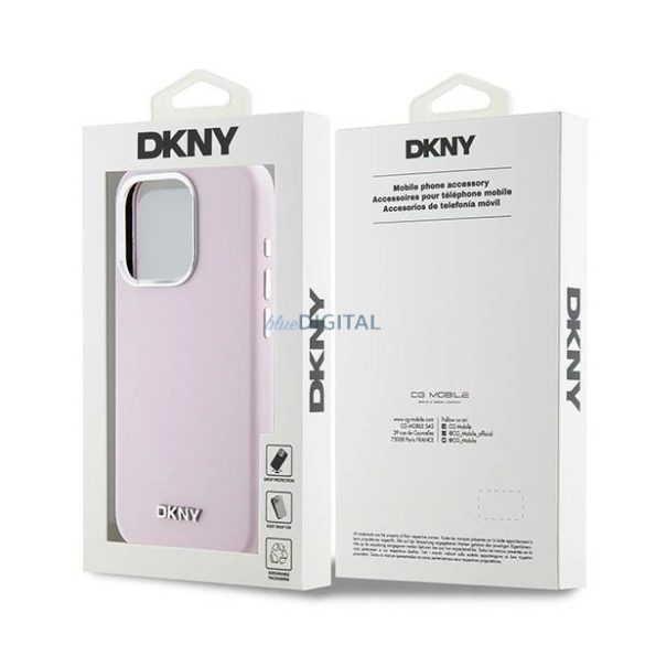 DKNY Liquid Silicone Small Metal Logo MagSafe kompatibilis tok iPhone 14 Pro - rózsaszín