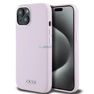DKNY Liquid Silicone Small Metal Logo MagSafe kompatibilis tok iPhone 15 Plus / 14 Plus - rózsaszín
