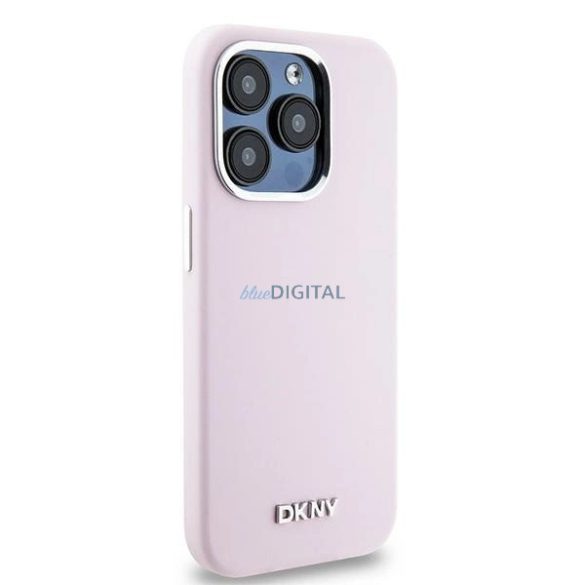 DKNY Liquid Silicone Small Metal Logo MagSafe kompatibilis tok iPhone 15 Pro - rózsaszín