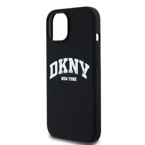 DKNY Liquid Silicone White Printed Logo MagSafe kompatibilis tok iPhone 11 / Xr - fekete