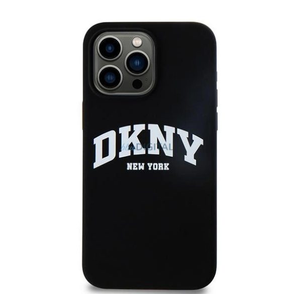 DKNY Liquid Silicone White Printed Logo MagSafe kompatibilis tok iPhone 13 Pro Max - fekete
