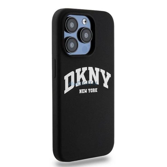 DKNY Liquid Silicone White Printed Logo MagSafe kompatibilis tok iPhone 14 Pro - fekete