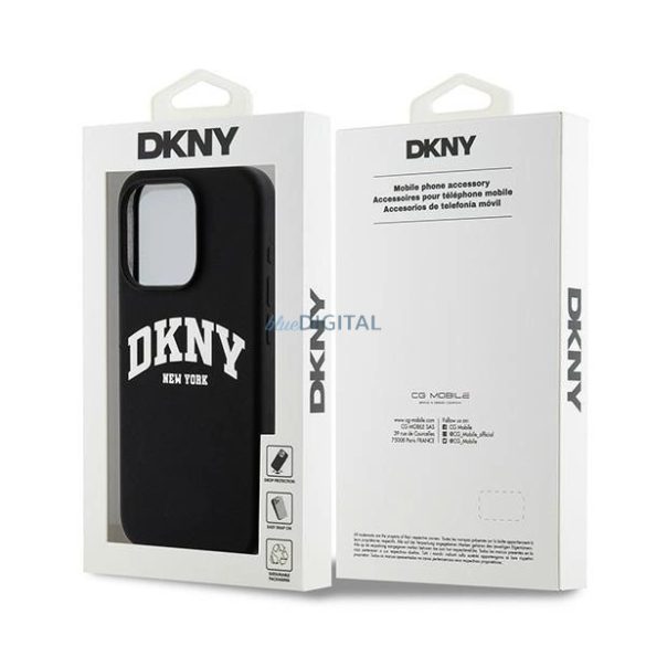 DKNY Liquid Silicone White Printed Logo MagSafe kompatibilis tok iPhone 14 Pro - fekete