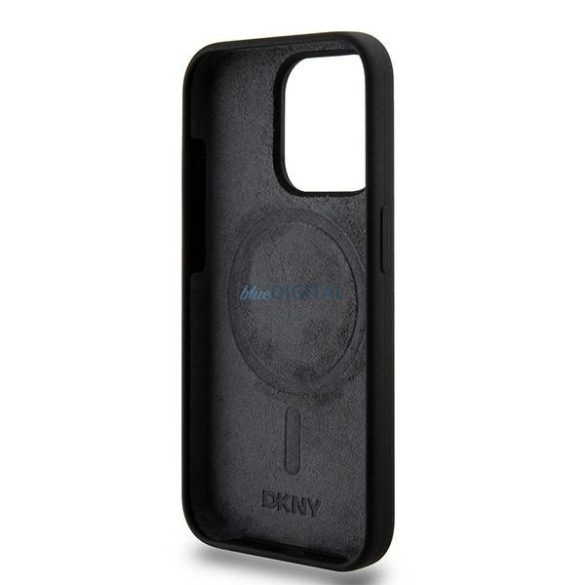 DKNY Liquid Silicone White Printed Logo MagSafe kompatibilis tok iPhone 15 Pro - fekete