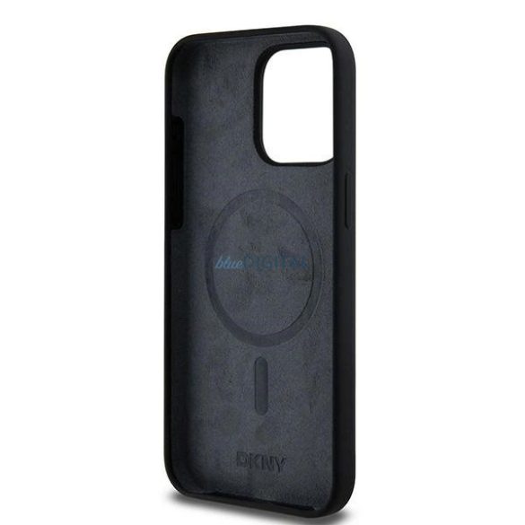 DKNY Liquid Silicone White Printed Logo MagSafe kompatibilis tok iPhone 15 Pro Max - Fekete
