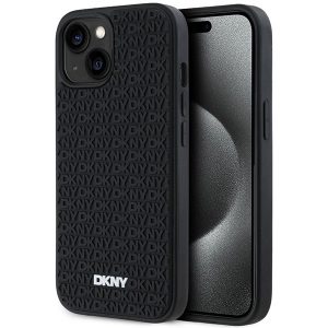 DKNY 3D Rubber Repeat Pattern tok iPhone 15/14/13 - fekete