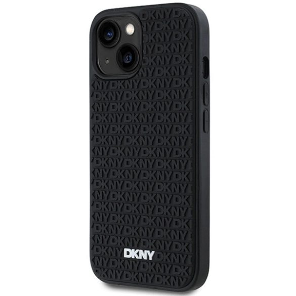 DKNY 3D Rubber Repeat Pattern tok iPhone 15/14/13 - fekete