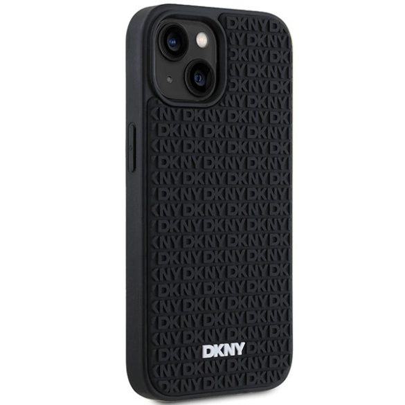 DKNY 3D Rubber Repeat Pattern tok iPhone 15/14/13 - fekete