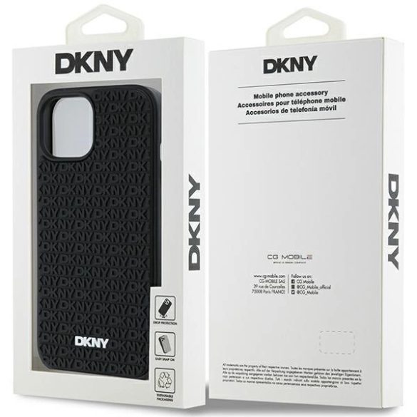 DKNY 3D Rubber Repeat Pattern tok iPhone 15/14/13 - fekete