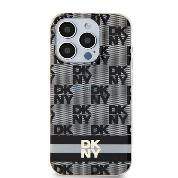 DKNY IML Checkered Mono Pattern & Printed Stripes MagSafe-kompatibilis tok iPhone 14 / 15 / 13 - fekete