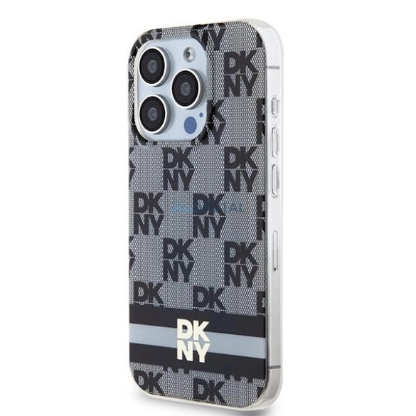 DKNY IML Checkered Mono Pattern & Printed Stripes MagSafe-kompatibilis tok iPhone 14 Pro - fekete