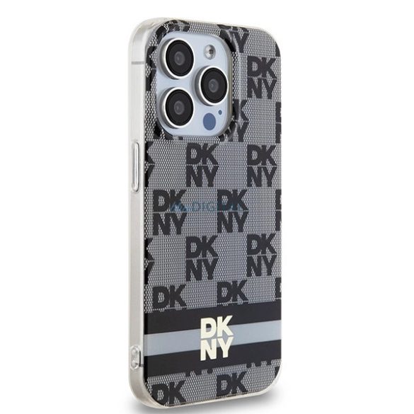 DKNY IML Checkered Mono Pattern & Printed Stripes MagSafe-kompatibilis tok iPhone 14 Pro - fekete