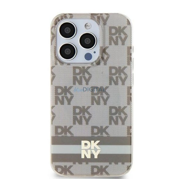 DKNY IML Checkered Mono Pattern & Printed Stripes MagSafe-kompatibilis tok iPhone 11 / Xr - bézs