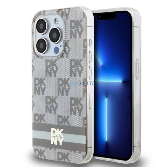 DKNY IML Checkered Mono Pattern & Printed Stripes MagSafe-kompatibilis tok iPhone 14 Pro - bézs