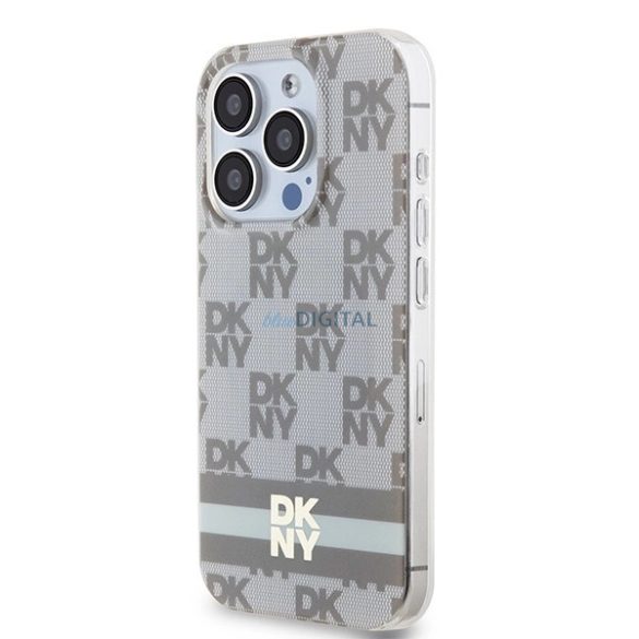 DKNY IML Checkered Mono Pattern & Printed Stripes MagSafe-kompatibilis tok iPhone 14 Pro - bézs