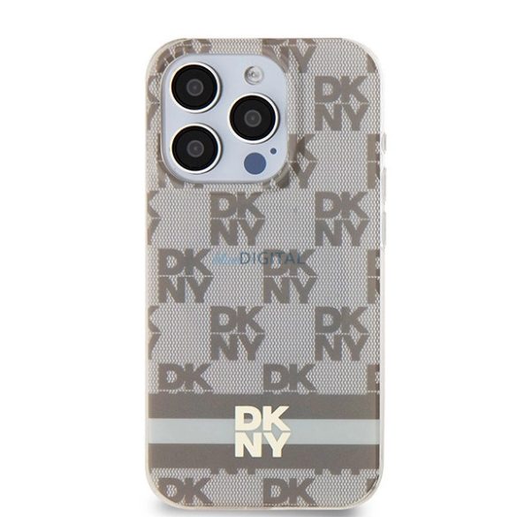 DKNY IML Checkered Mono Pattern & Printed Stripes MagSafe-kompatibilis tok iPhone 14 Pro - bézs