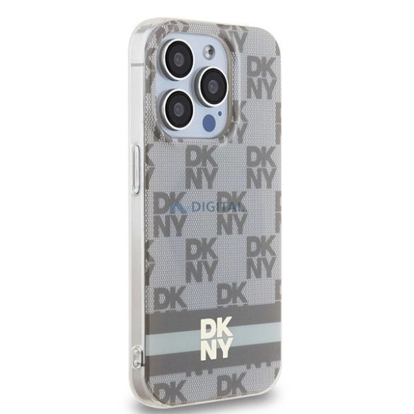 DKNY IML Checkered Mono Pattern & Printed Stripes MagSafe-kompatibilis tok iPhone 14 Pro - bézs