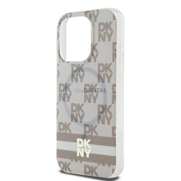 DKNY IML Checkered Mono Pattern & Printed Stripes MagSafe-kompatibilis tok iPhone 14 Pro - bézs