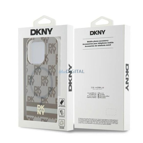 DKNY IML Checkered Mono Pattern & Printed Stripes MagSafe-kompatibilis tok iPhone 14 Pro - bézs