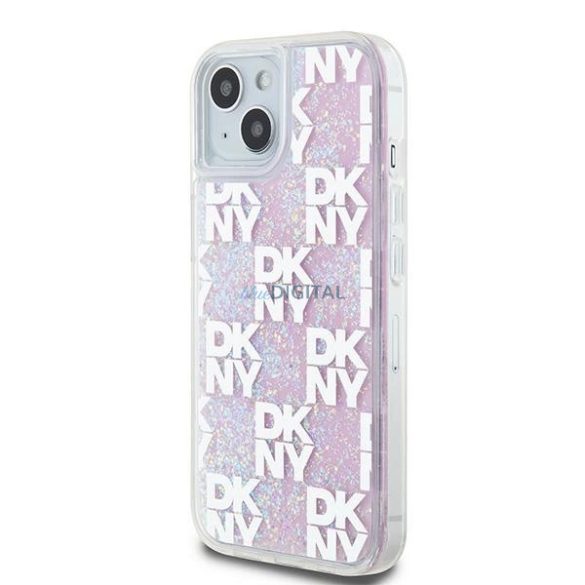 DKNY Liquid Glitter Multilogo tok iPhone 15 / 14 / 13 - rózsaszín