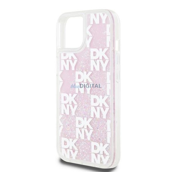 DKNY Liquid Glitter Multilogo tok iPhone 15 / 14 / 13 - rózsaszín
