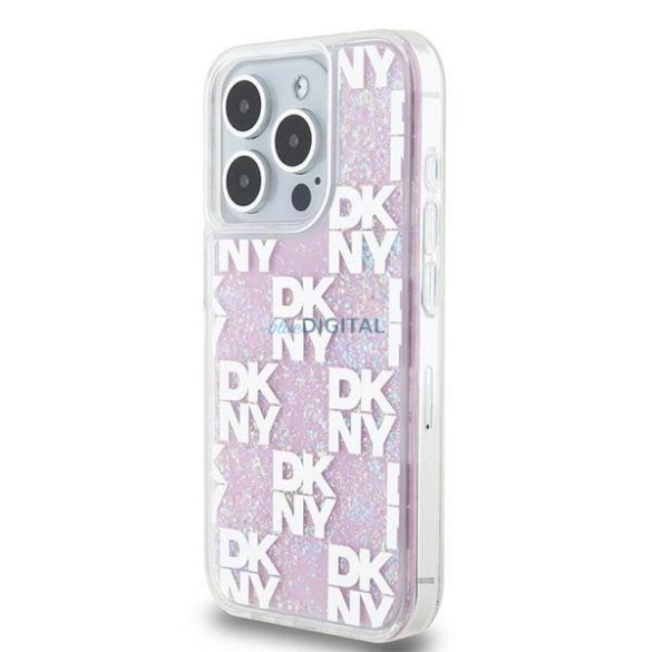 DKNY Liquid Glitter Multilogo tok iPhone 15 Pro - rózsaszín