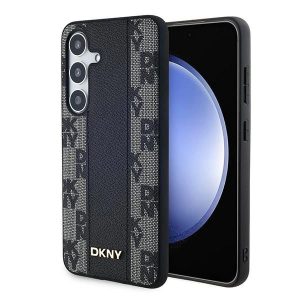 DKNY Leather Checkered Mono Pattern MagSafe-kompatibilis tok Samsung Galaxy S24 - fekete