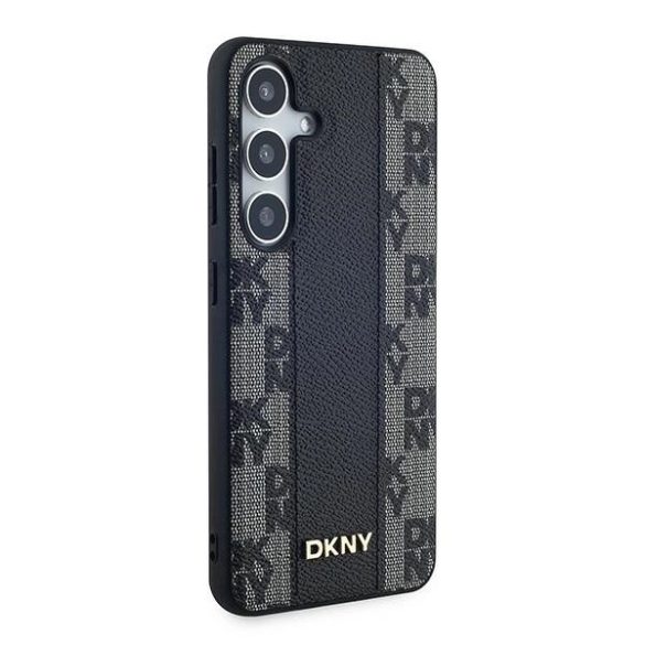 DKNY Leather Checkered Mono Pattern MagSafe-kompatibilis tok Samsung Galaxy S24 - fekete