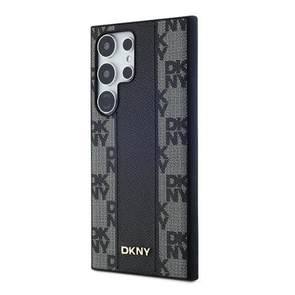 DKNY Leather Checkered Mono Pattern MagSafe-kompatibilis tok Samsung Galaxy S24 Ultra - fekete