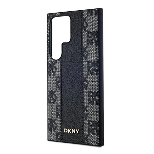 DKNY Leather Checkered Mono Pattern MagSafe-kompatibilis tok Samsung Galaxy S24 Ultra - fekete