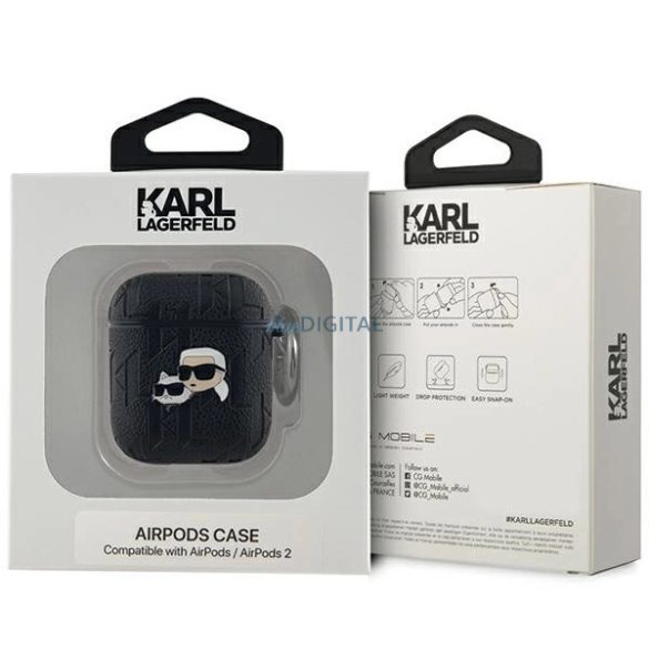 Karl Lagerfeld Monogram Karl & Choupette Head tok AirPods 1/2 - fekete