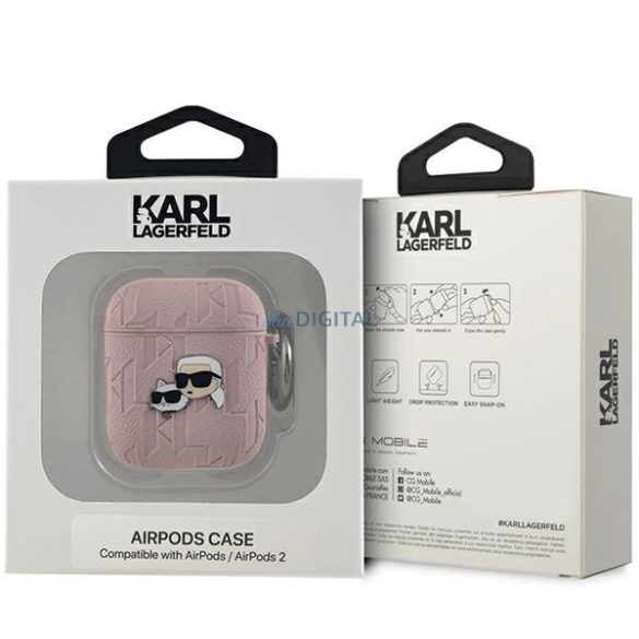 Karl Lagerfeld Monogram Karl & Choupette Head tok AirPods 1/2 - rózsaszín