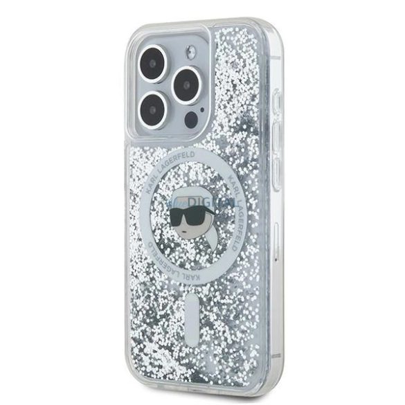 Karl Lagerfeld Liquid Glitter Karl Head MagSafe-kompatibilis tok iPhone 15 Pro - átlátszó