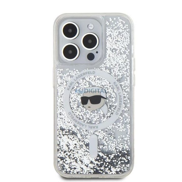 Karl Lagerfeld Liquid Glitter Karl Head MagSafe-kompatibilis tok iPhone 15 Pro - átlátszó